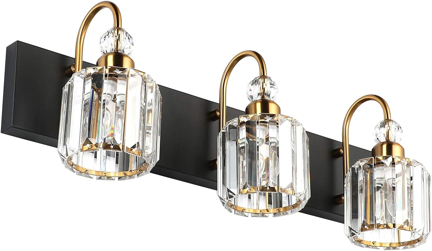 Modern Bathroom Vanity Light Fixture, 3-Lights, Black Metal & Crystal, HJ-8600-3T