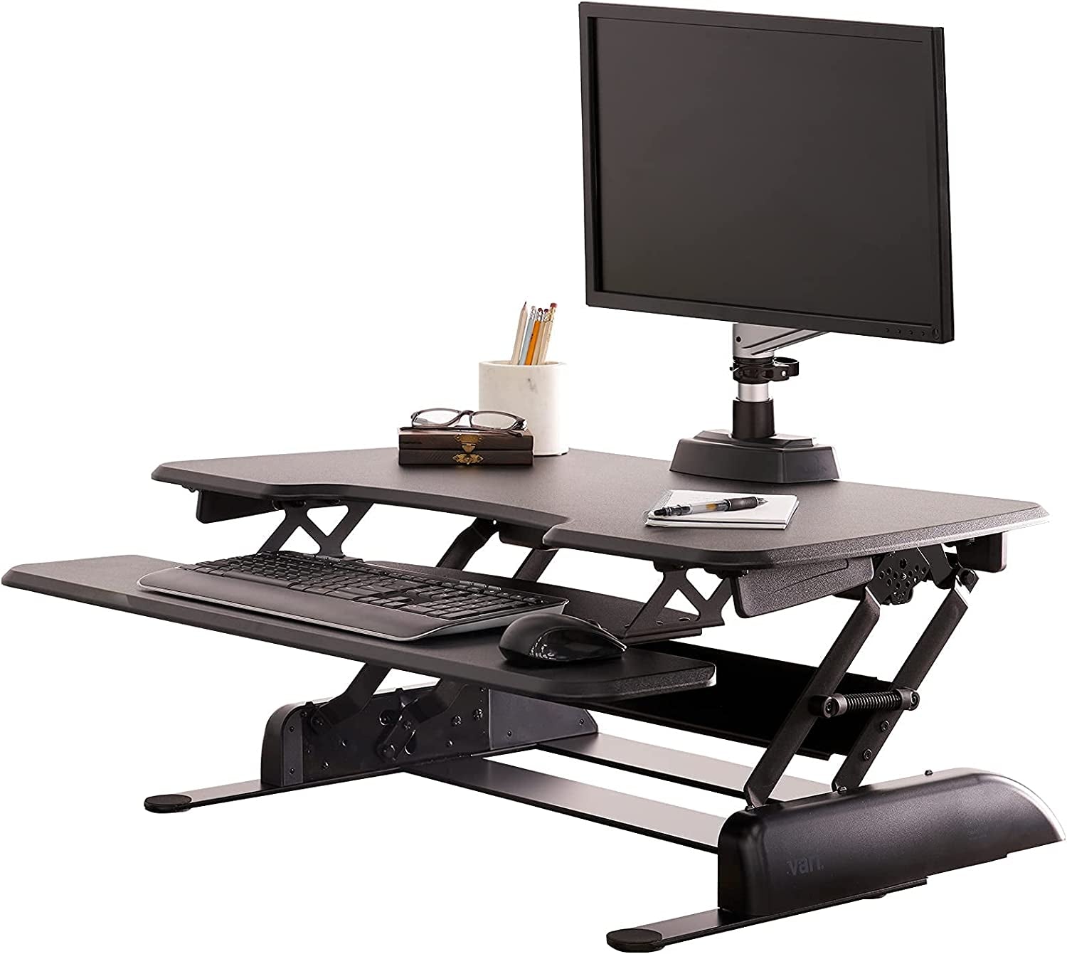 - desk Essential 36 - Two-Tier Standing Desk Converter for Monitor & Accessories - Height Adjustable Sit Stand Desk - Fully Assembled Monitor Riser for Home Office - 36