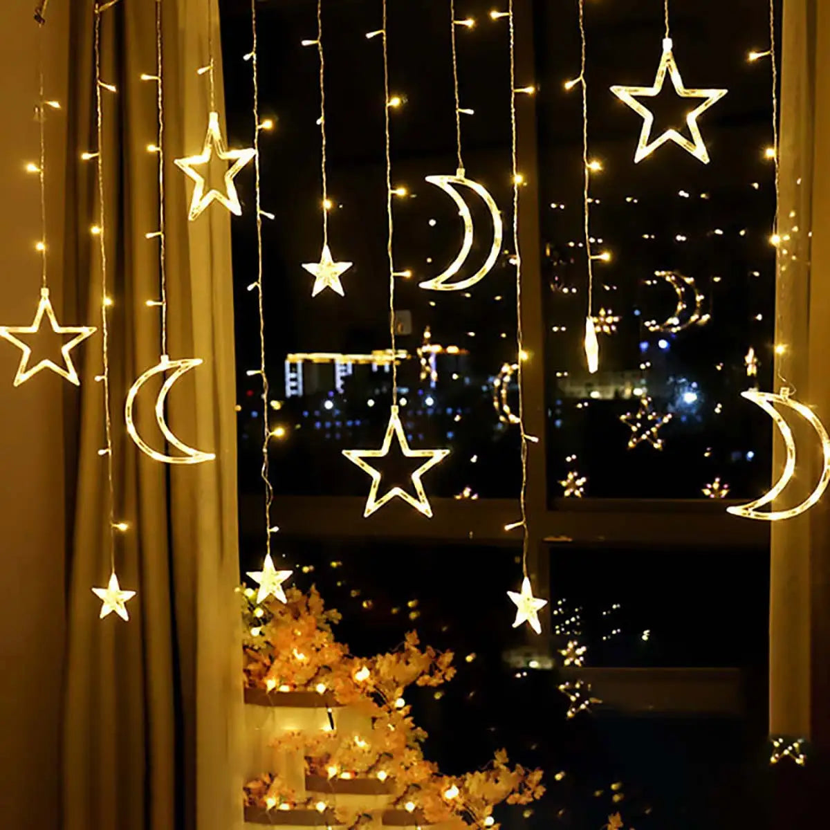 LED Curtain Fairy Lights 3.5M Star Moon Light Romantic LED String Garland Christmas Wedding Decoration for New Year Party Decor