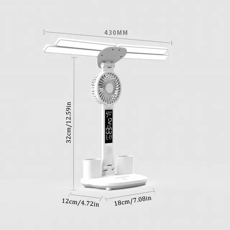 Desk Lamp with Fan Dimmable Touch Control Desktop Lamp with Clock and Temperature LED Desk Lamp Foldable Table Lamp for College