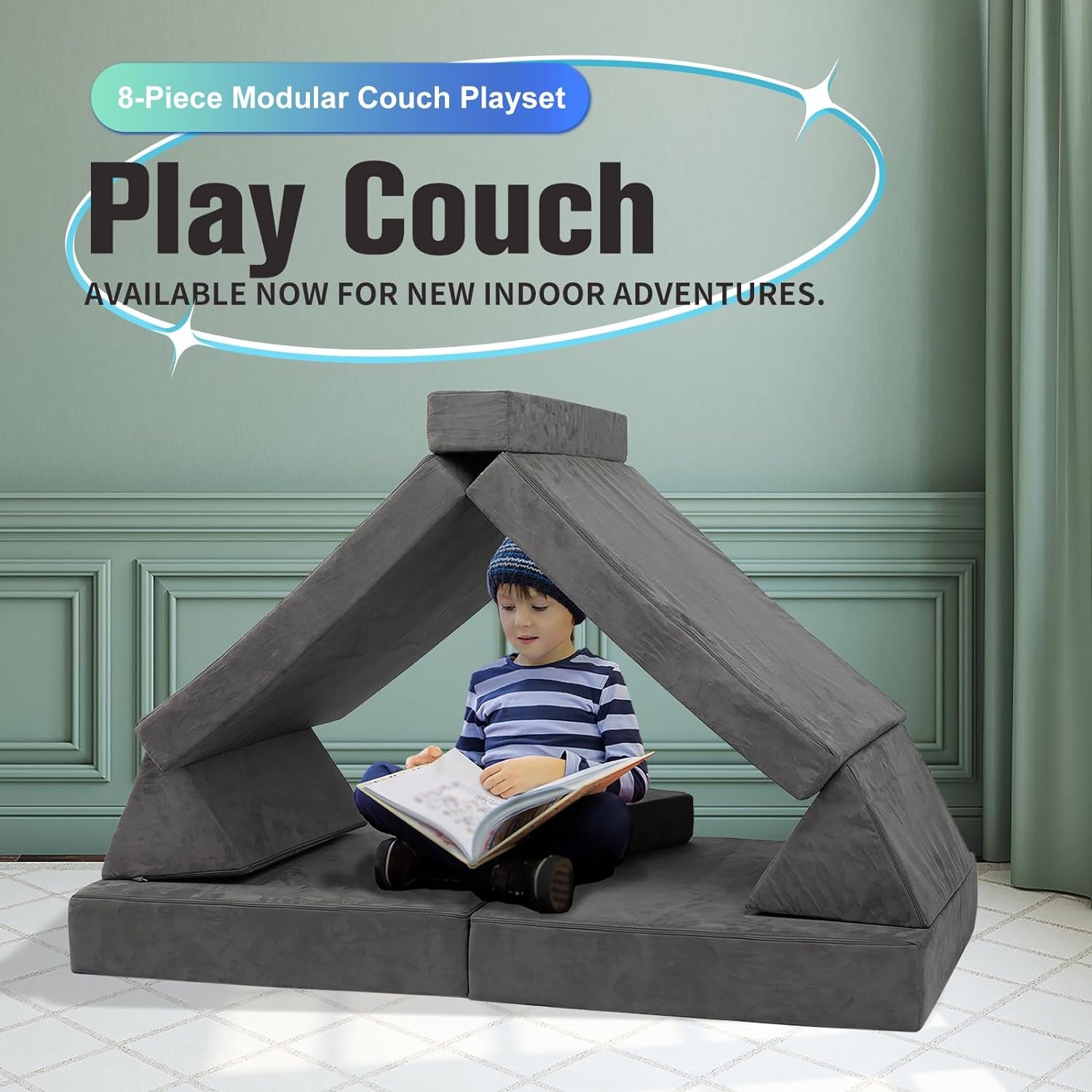 8 Pcs Modular Kids Play Couch,Toddler Couch Sofa for Bedroom and Playroom Furniture,Imaginative Furniture Play Set for Creative Kids