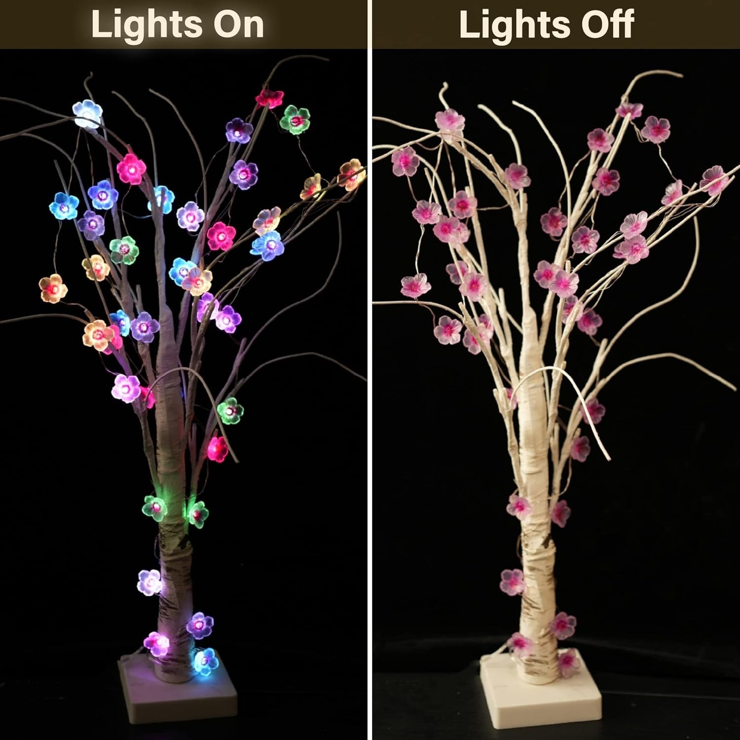 Multicolor Cherry Blossom Flower String Lights, 40LED RGB Flower Light 16 Colors 13FT Fairy Lights USB and Battery Operated with Remote Control, Decorative Light for Bedroom, Garden, Home, Wedding