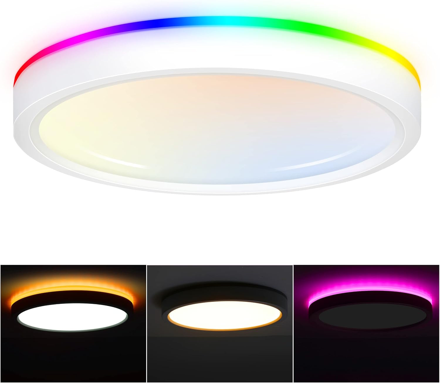 8 Inch LED Smart Ceiling Light,Flush Mount Ceiling Fixture,15W 2700-6500K CCT,2W Rgb,Compatible with Alexa and Google Home Assistant