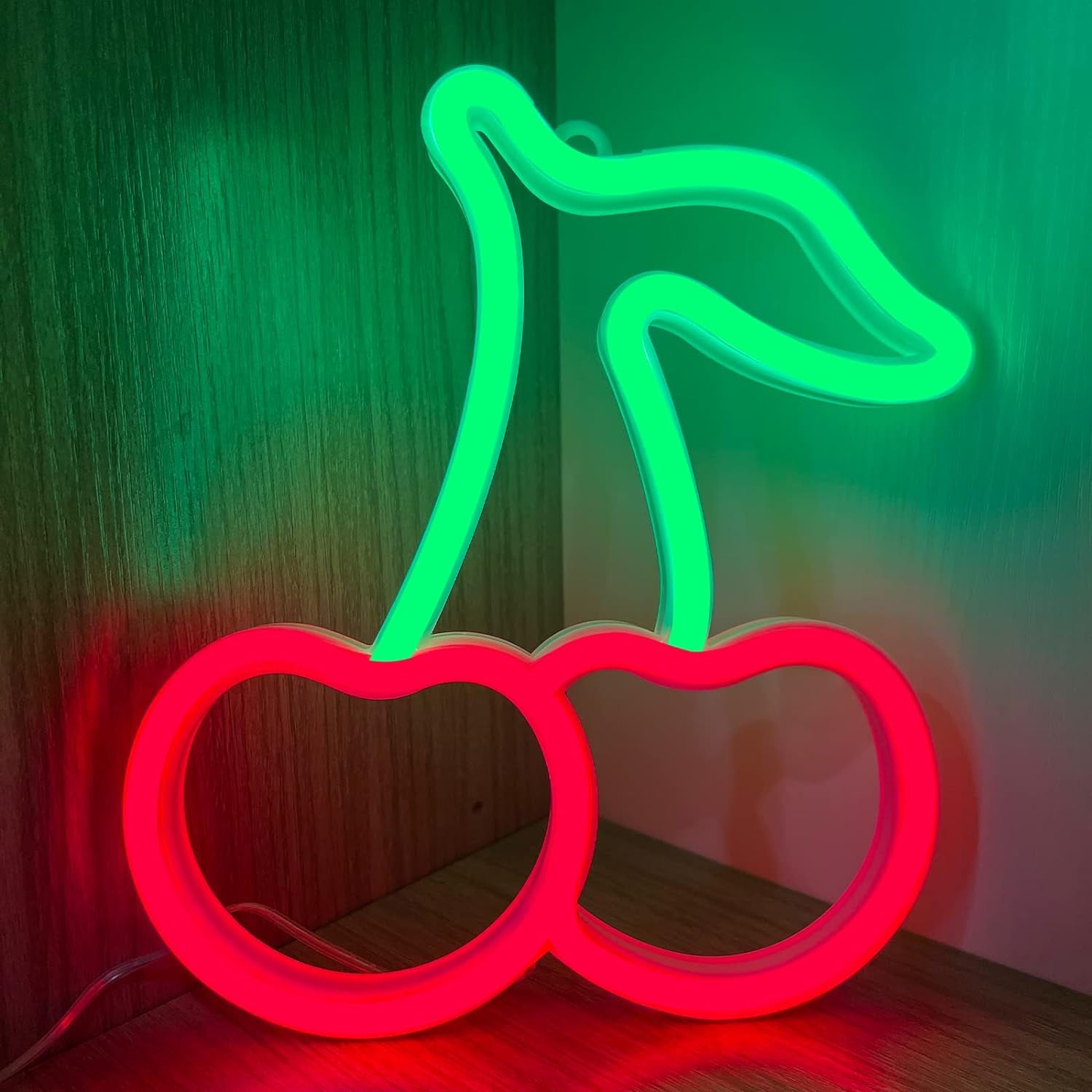 Cherry Neon Sign, Red Green Cherries Neon Lights, Cherry Neon Signs for Wall Decor, Cute Fruits LED Signs for Kids Room,Restaurant,Bar,Fruit Shop,Home Green+Red