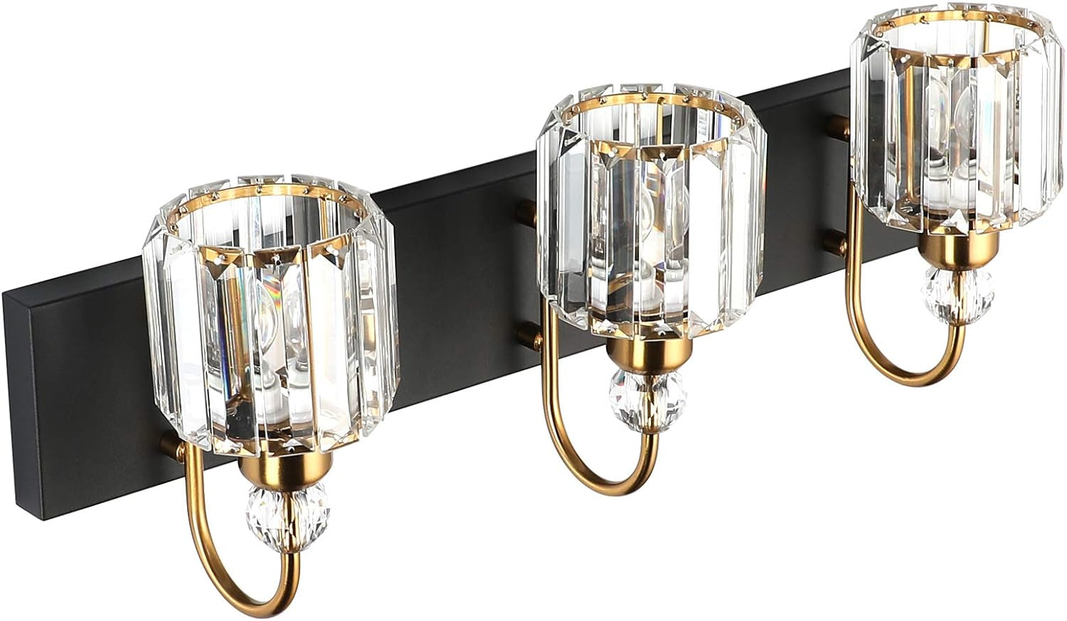 Modern Bathroom Vanity Light Fixture, 3-Lights, Black Metal & Crystal, HJ-8600-3T